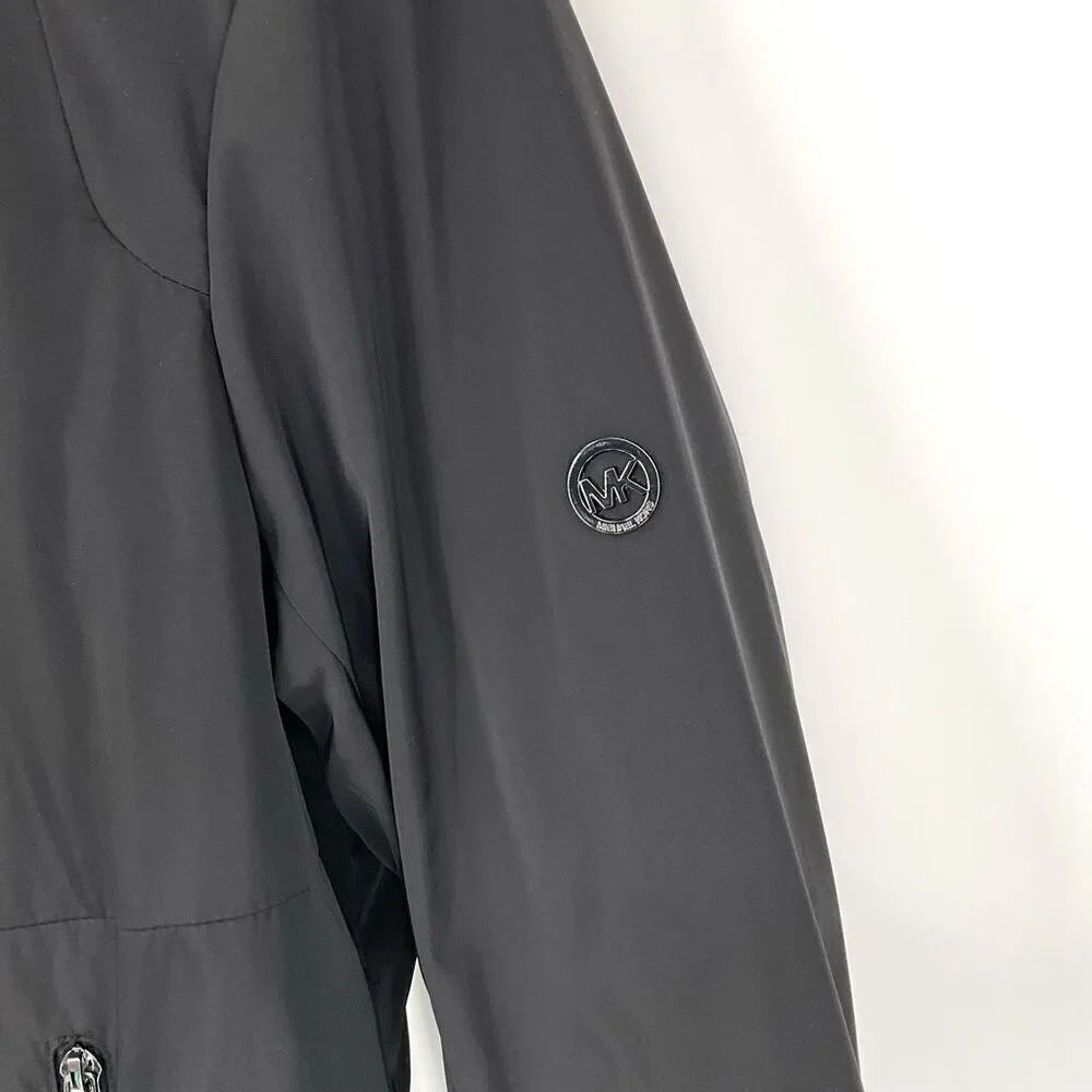 Michael Kors Fleece Lined Hooded‎ Zip Up Jacket Women Medium Black Pockets Warm